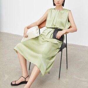 CHICJOC Women Green Silk Top Luxurious 6A Grade Mulberry Silk Size 38